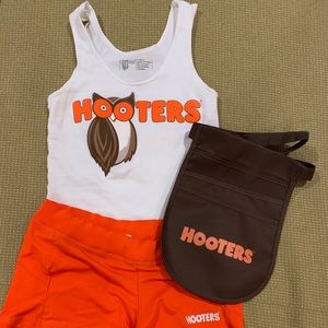 Hooters uniform. XS.  Orange shorts. White tank.